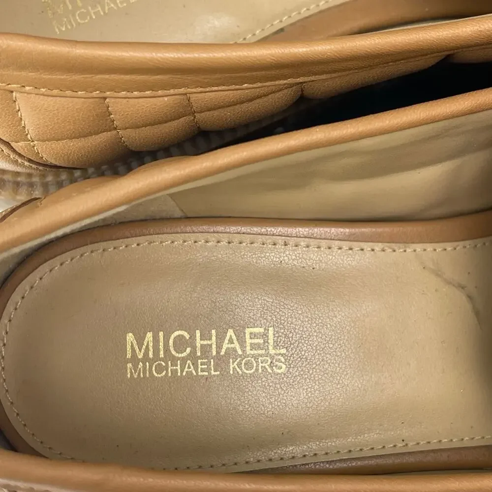 Michael Kors Eden Womens Tan Brown Quilted Leather Slip-On Penny Loafer Shoes 9M